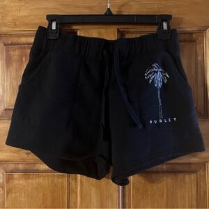 Hurley Women's Black Athletic Sweat Shorts with Palm Tree Design